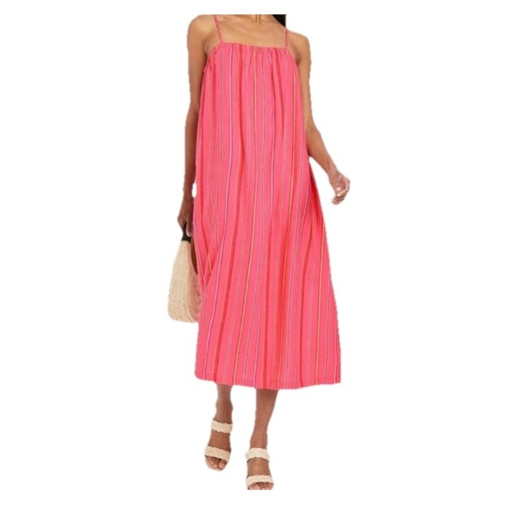 A New Day Women's XXL Dress‎ Pink Striped Sleeveless Shift Linen Blend New - Picture 2 of 14